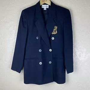 Evan Picone Womens 6 Blazer Double Breasted Navy Crest Preppy Wool Ivy League - Picture 1 of 6