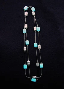 Collier Türkise groß Silber floral Länge 150 cm eleganter Halsschmuck Kette - Bild 1 von 24