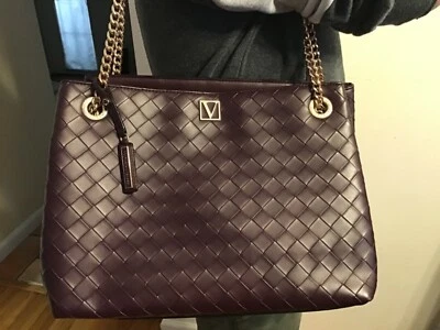 Victoria's Secret  Shoulder Handbag Tote Bag Maroon Purple Gold Chain Double Han - Image 1 of 4