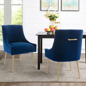 Set of 2 Elegant Velvet Modern Dining Chairs Elowen Chairs Gold Handle and Legs