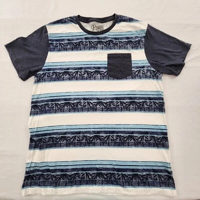 Camiseta Retrofit Marca Azul Blanco Rayas Palmeras Manga Corta Para Hombre XL Foto 1 de 4