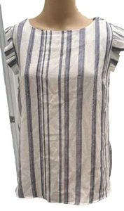 Monteau Los Angeles Short Sleeved Blue and White Blouse Size Large - Picture 1 of 6