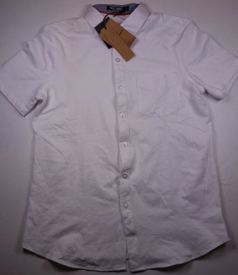 PAUL JONES White Cotton Blend Knit Front Button Shirt NEW Small - Image 1 of 1