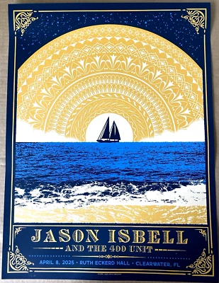 Auténtico póster firmado por Jason Isbell Clearwater FL 8 de abril de 2025 AP S/N #/30 Foto 1 de 4