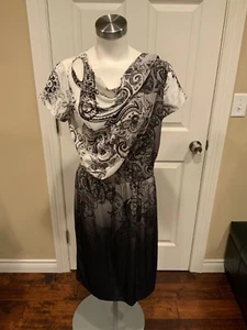 ETRO Black & White Paisley Silk Draped Short Sleeve Dress, Size 10 (US), 46 (IT) - Picture 1 of 12