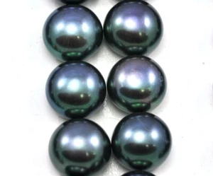 Peacock Blue Button Half-drilled Freshwater Pearls for Making Earrings AAA - Picture 1 of 3