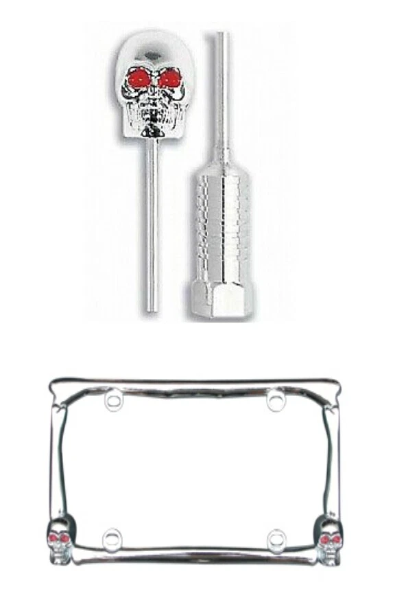 ANTENA CALAVERA BILLET Y CALAVERAS MARCO MATRÍCULA CON OJOS ROJOS (CROMO) Foto 1 de 1