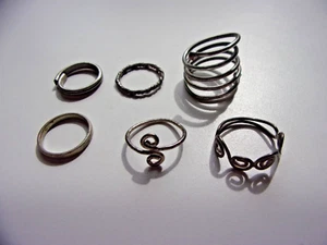 Lot of Six Silver Tone Fashion Rings - Picture 1 of 9