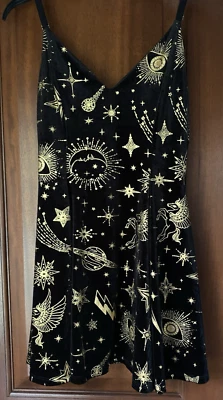 Pre-Owned Black Milk Clothing Velvet Gold Celestial Womens M Strappy Mini Dress - Imagem 1 de 4