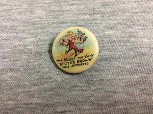 Antique 1910 Buster Brown Hose Supporter Celluloid Pinback Button w/Paper Label - Picture 1 of 3