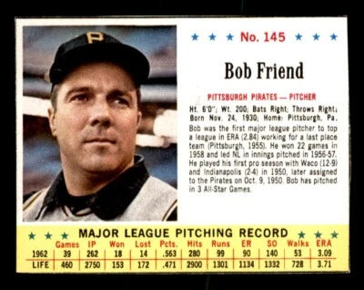 1963 Jell-O Jello Baseball #145 Bob Friend GD - Image 1 of 2