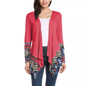 Women Classic Printed Duster Cardigan Open Front Bikini Kimono Jacket Casual Top - Picture 1 of 1