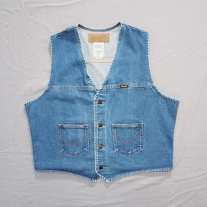 Vintage Wranger Vest Mens XL Blue Jean Western Cowboy Rodeo Trucker Workwear - Picture 1 of 10