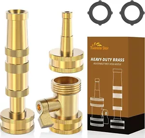 Heavy-Duty Brass Adjustable Twist Hose Nozzle, High Pressure Leakproof 3/4" GHT - Picture 1 of 7