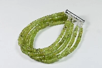 Dainty Peridot Faceted Rondelle Gemstone Beaded 5 Layer Handmade Bracelets 8'' - Image 1 of 4