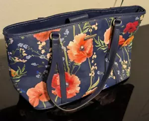 Dana Buchman Julia Shoulder Bag Dark Blue Floral Removable Strap - Preowned - Picture 1 of 6