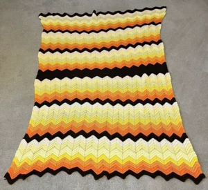 Manta De Colección Afgana Chevron Crochet 72 X 64 Tiro Multicolor Marrón Naranja Amarillo - Imagen 1 de 5