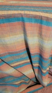 GOLD GREEN HAND WOVEN COTTON RAILROADED STRIPE FABRIC - Picture 1 of 4