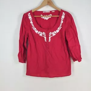 Urbane womens blouse top size 10 red 3/4 sleeve round neck cotton 058383 - Picture 1 of 8