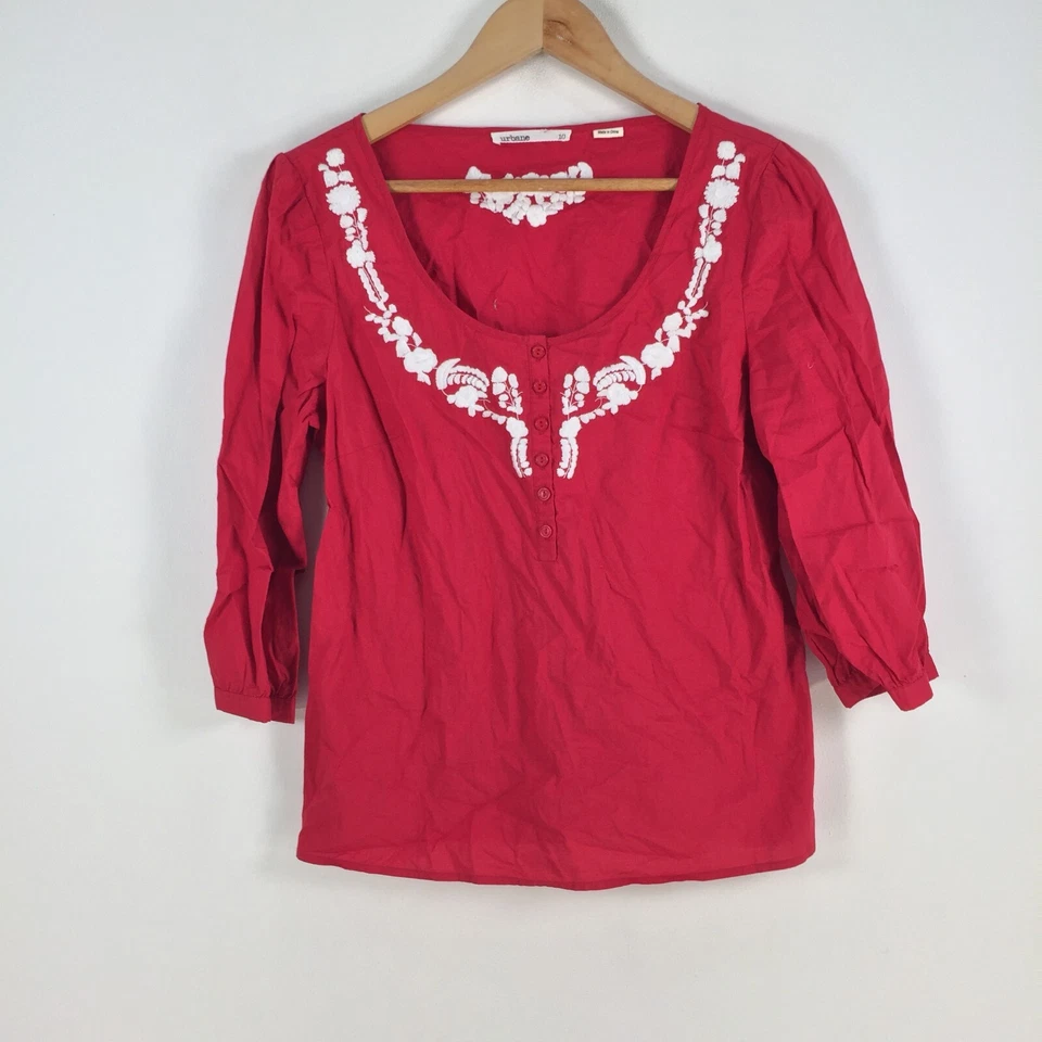 Blusa mujer Urbane top talla 10 roja manga 3/4 cuello redondo algodón 058383 Foto 1 de 4