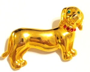 Spilla cane bassotto grande vintage, 2", strass figurativi tono oro ab1-48 - Foto 1 di 6