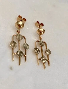 9ct Gold Modernist Earrings, MCM Design, 1970’s UK Hallmarked - Picture 1 of 15