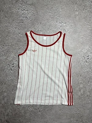 Vintage Adidas Ventex Red White Pinstripe Tank Top Trefoil Logo 70s 80s - Image 1 of 4