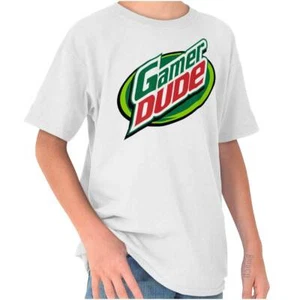 Retro Video Gamer Dude Novelty Graphic Gift Unisex Kids Youth Crew T Shirts - Picture 1 of 9