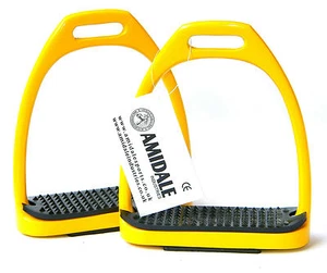 ALUMINUM LIGHT WEIGHT STIRRUPS HORSE RIDING WITH TREADS YELLOW COLORS 3 SIZES - Picture 1 of 2