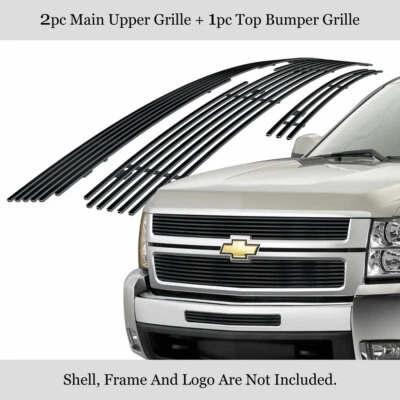 Fits 2007-2010 Chevy Silverado 2500HD/3500HD Stainless Black Billet Grille Combo - Image 1 of 4