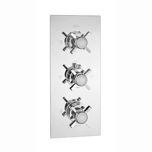 Triple Shower Valve Tap Crosshead 2-Outlet Edwardian Chrome Brass ENKI TSV046 - Picture 1 of 6