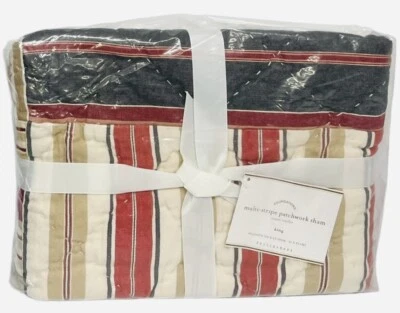 Pottery Barn Patchwork Multi Color Stripe Quilted King Pillow Cover Sham -NEW - Image 1 of 4