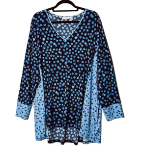 Túnica Susan Graver Talla 3X Azul Lunares Tejido Líquido Manga Larga Cuello en V Mezclada - Imagen 1 de 9