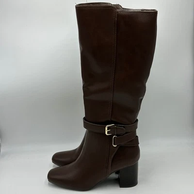 NIB Liz Claiborne Hemlock Brown Faux Leather Block Heel Riding Boots Womens 6M - Image 1 of 4