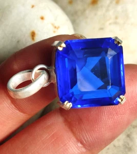 Square 34.10 Ct Certified Natural Blue Sapphire 925 Silver Pendant LooseGemstone - Picture 1 of 15
