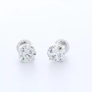 Solid 14K White Gold Stud Earrings Classic 3.04 CT Round Natural Diamond G SI1 - Picture 1 of 10