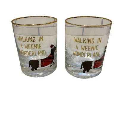 Juego de vasos con borde dorado Walking In A Weenie Wonderland Dachshund para perro Foto 1 de 4