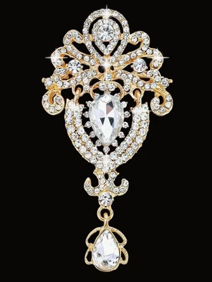 Broche grande colgante de cristal dorado ramo de novia moda hágalo usted mismo declaración Foto 1 de 4