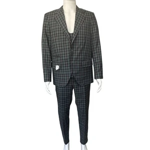 Tuta uomo Mander By Khan su misura grigia tre pezzi a quadri giacca pantaloni gilet - Foto 1 di 20