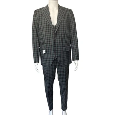 Mander By Karn A Medida Para Hombres Gris Tres Piezas Traje A Cuadros Chaqueta Pantalones Chaleco Foto 1 de 4