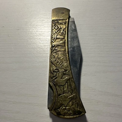Cuchillo plegable de bolsillo de latón vintage con bloqueo hoja de "4" pulgadas Pakistán Foto 1 de 4