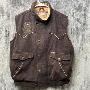 Powder River Outfitters Men's L Brown Wool Blend Vest  NPRA Western Plaid Lined - Picture 1 of 9