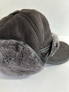 Gorra Corona LG Invierno Genuino Piel de Oveja Cuero Marrón Con Orejeras - Imagen 1 de 24