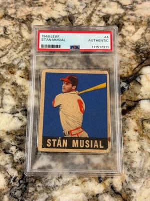 Leaf Stan Musial 1948 RC #4 PSA auténtico recién graduado color vivo novato de la corte Foto 1 de 2