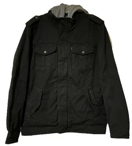 Levi’s Men’s Jacket Medium Black Hooded Cotton Layered Look NWT - Picture 1 of 14