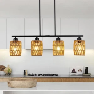 Rattan Kücheninsel Beleuchtung, Boho Küsten Kronleuchter, 4-flammige rustikale Pendelleuchte... - Bild 1 von 9