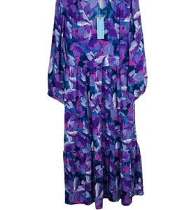 Draper James Katie Midi Dress Size XL Purple Floral Side Zip Pockets - Picture 1 of 12