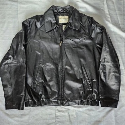 Casaco bombardeiro masculino Covington couro preto tamanho 42/44 XL forrado - Imagem 1 de 4