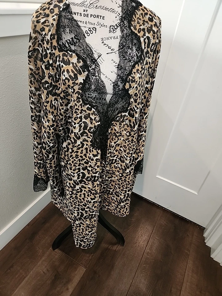 80s Lejaby Paris Saks Fifth Ave Leopard Slip Chemise Chiffon Robe Large - Image 1 of 4