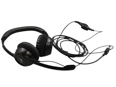 LOGI LOGITECH USB HEADSET DOUBLE EAR BLACK PADDED HEAD WIRED VOLUME SWITCH CLIP - Image 1 of 4